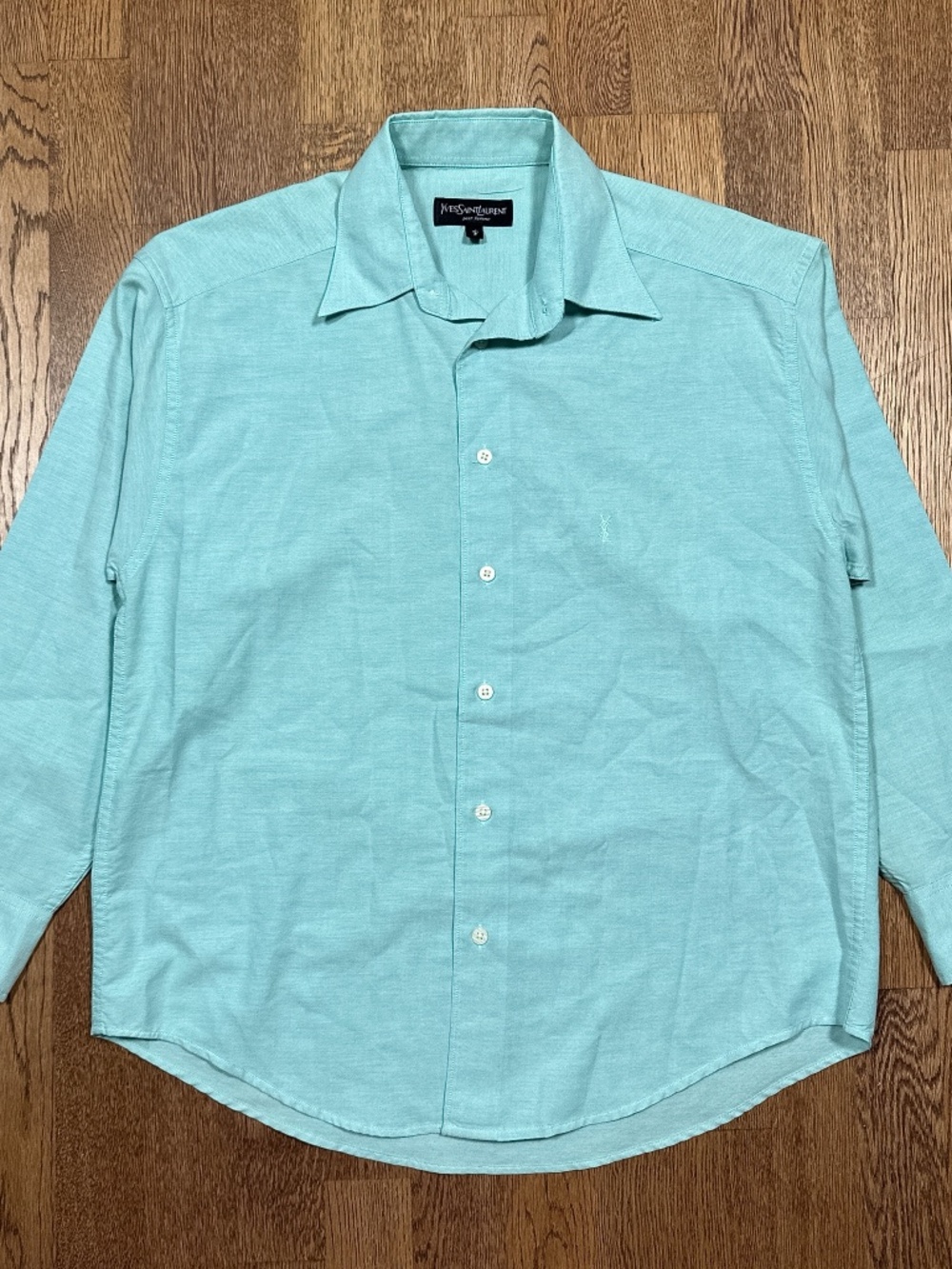 Vintage 90s Yves Saint Laurent Pour Homme Seafoam Green L/S Button Shirt Mens S